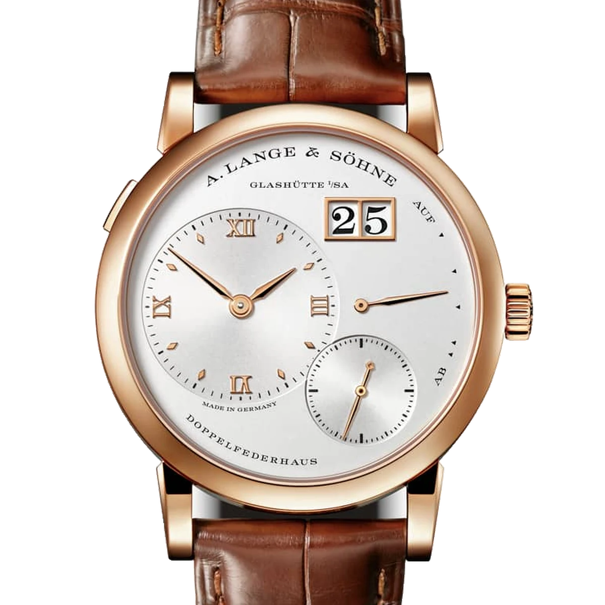 A. Lange & Söhne Lange 1, 38.5 mm, cadran saumon, alligator leather strap, tang buckle
