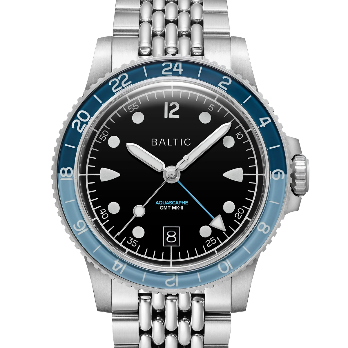 Baltic Aquascaphe GMT MK-II, 39.5 mm, cadran noir, FKM rubber strap, beads of rice or flat link bracelet optional