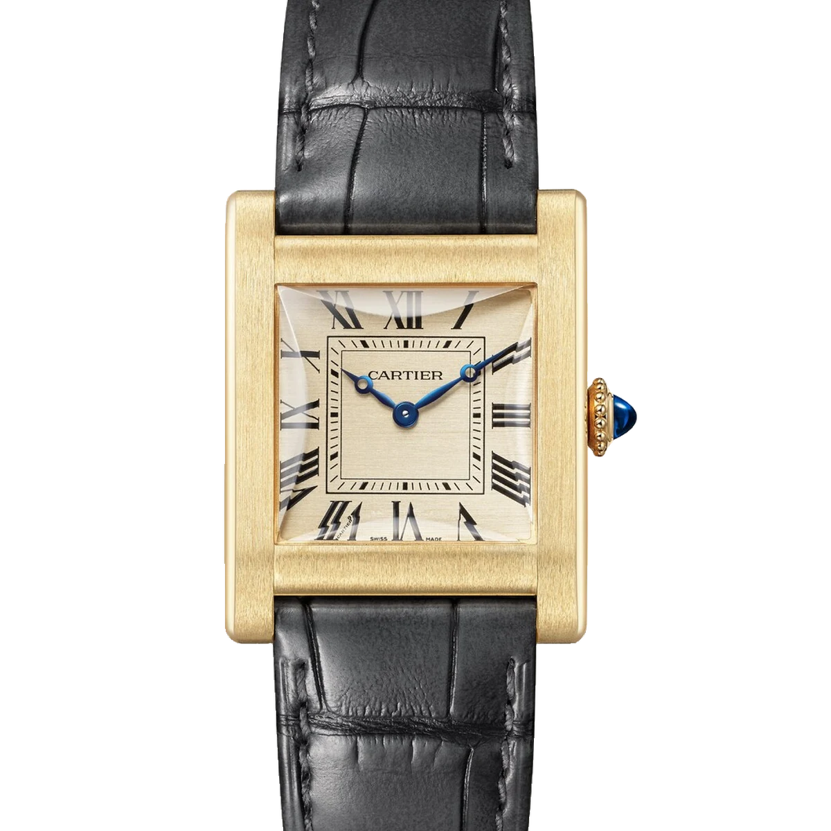 Cartier Privé Tank Normale, 32.6 mm, cadran champagne, dark grey alligator leather, 18k yellow gold ardillon buckle