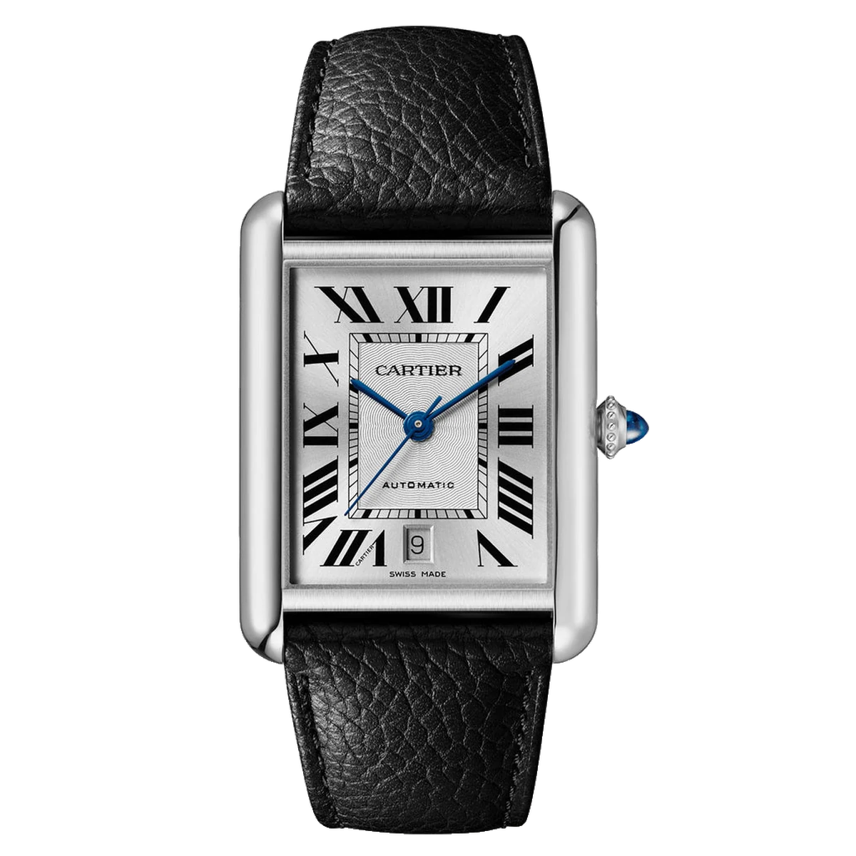 Cartier Tank Must extra large automatic, 31 mm, cadran saumon, black calfskin with interchangeable steel folding buckle