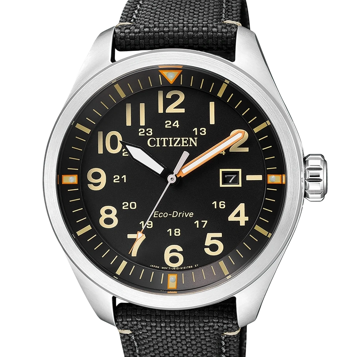 Citizen Eco-Drive field, 42.6 mm, cadran noir, nylon strap