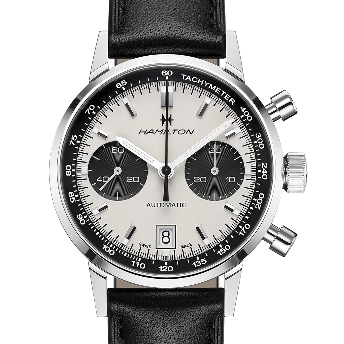 Hamilton American Classic Intra-Matic Auto Chrono, 40 mm, cadran champagne, leather strap, pin buckle