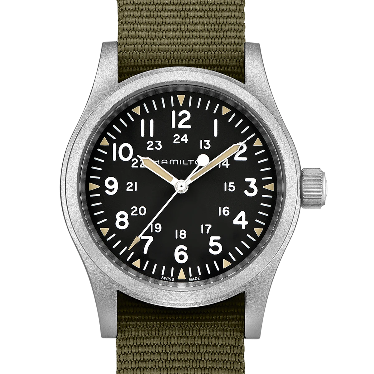 Hamilton Khaki Field Mechanical 38mm, 38 mm, cadran noir, textile NATO strap, pin buckle