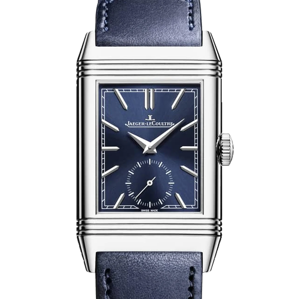 Jaeger-LeCoultre Reverso Tribute Monoface Small Seconds, 45.6 mm, cadran bleu, blue calfskin, quick release, steel double folding buckle