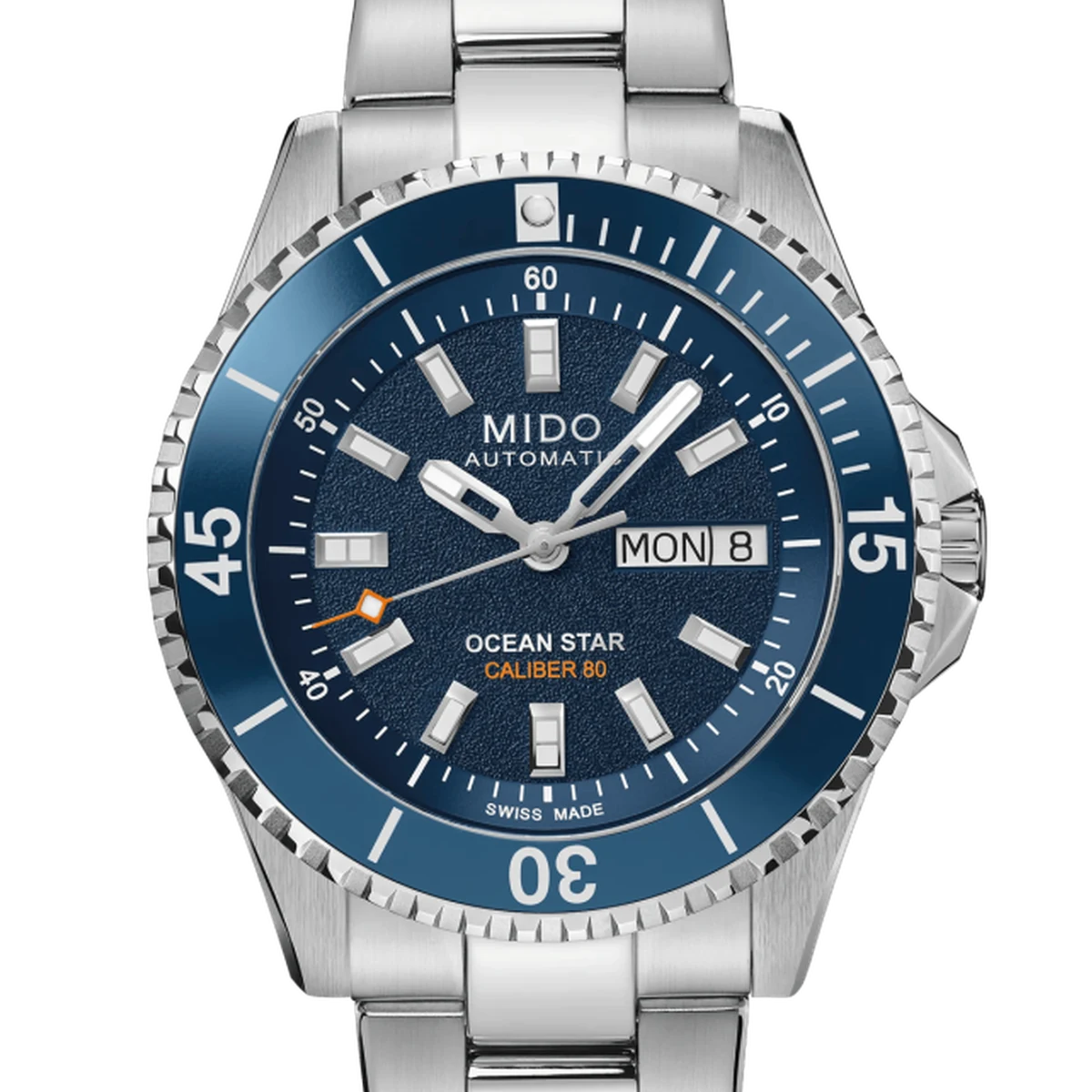Mido Ocean Star 200, 41 mm, cadran bleu, steel bracelet, folding clasp with safety lock, diver extension and ratcheting micro adjustment