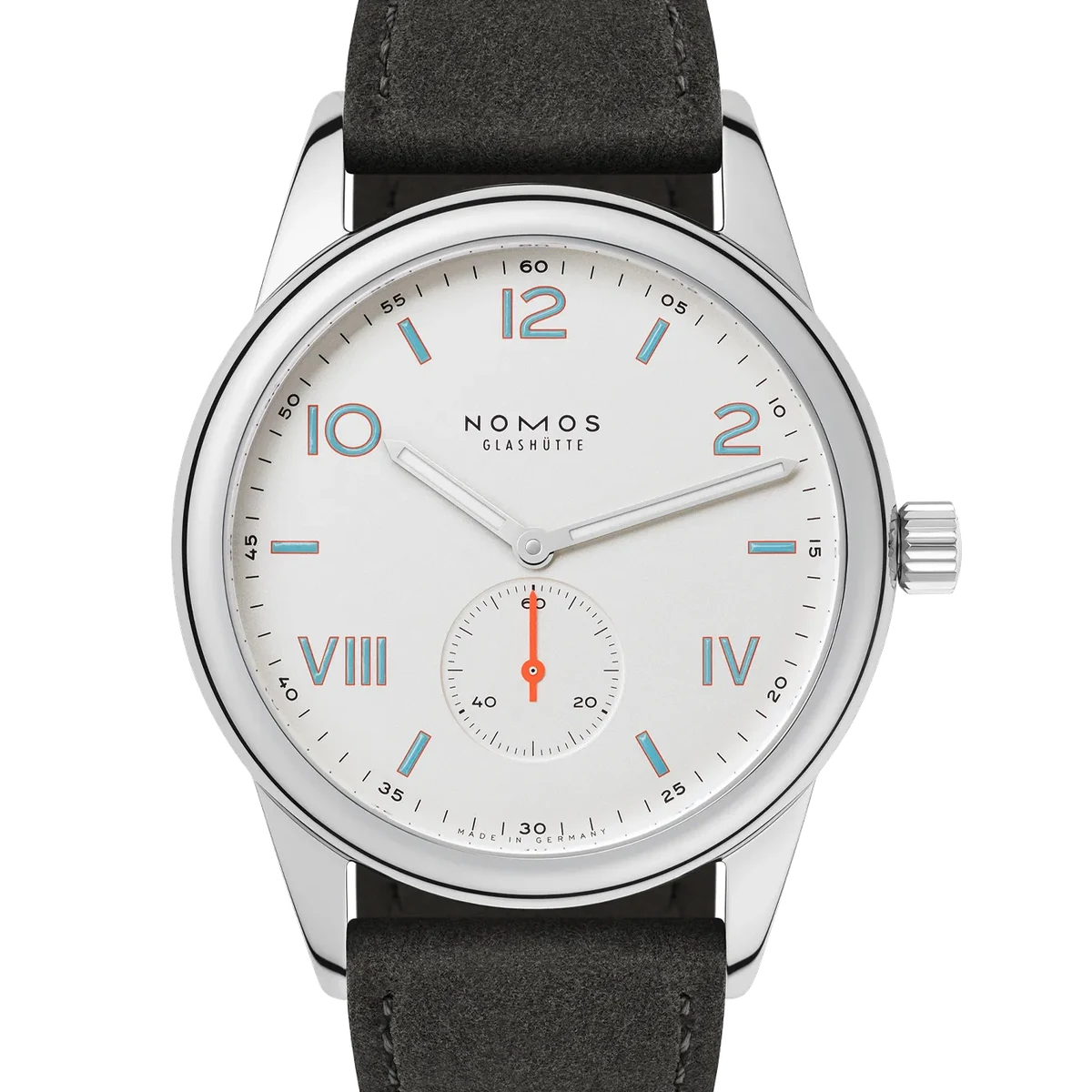 Nomos Glashütte Club Campus 38, 38.5 mm, cadran champagne, anthracite vegan velour strap