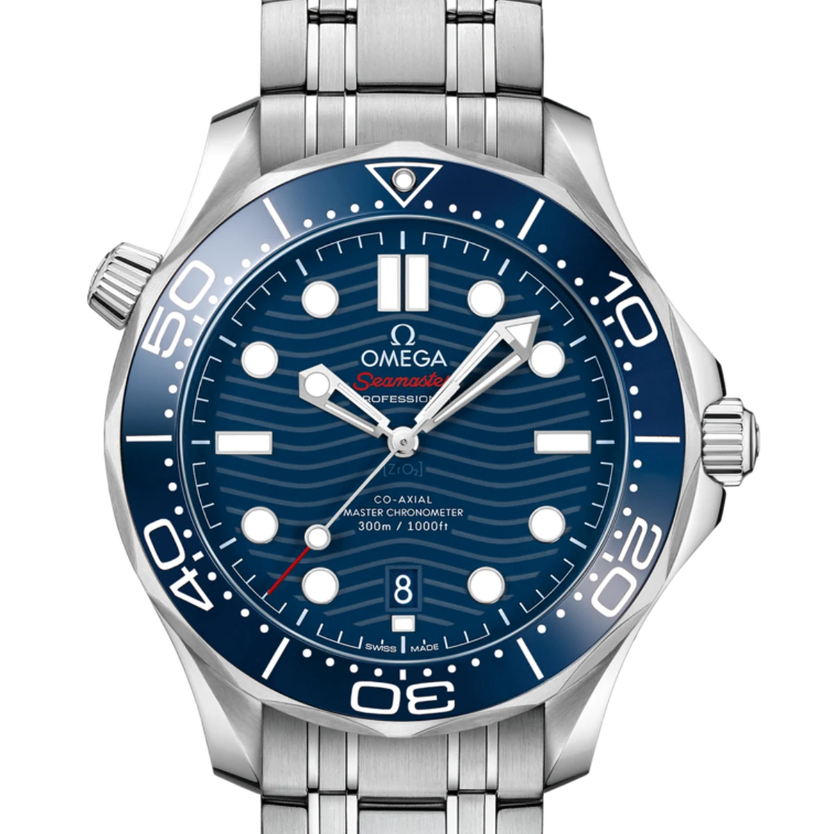 Omega Seamaster Diver 300M, 42 mm, cadran bleu, steel bracelet with folding clasp and diver extension