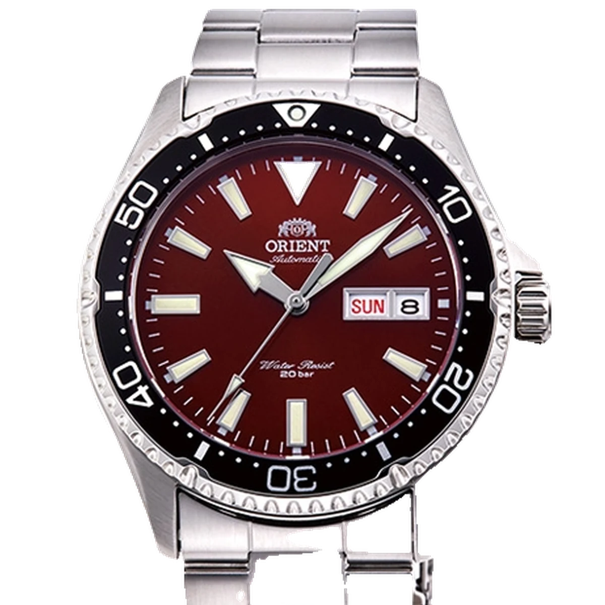 Orient Kamasu, 41.8 mm, cadran rouge, steel bracelet