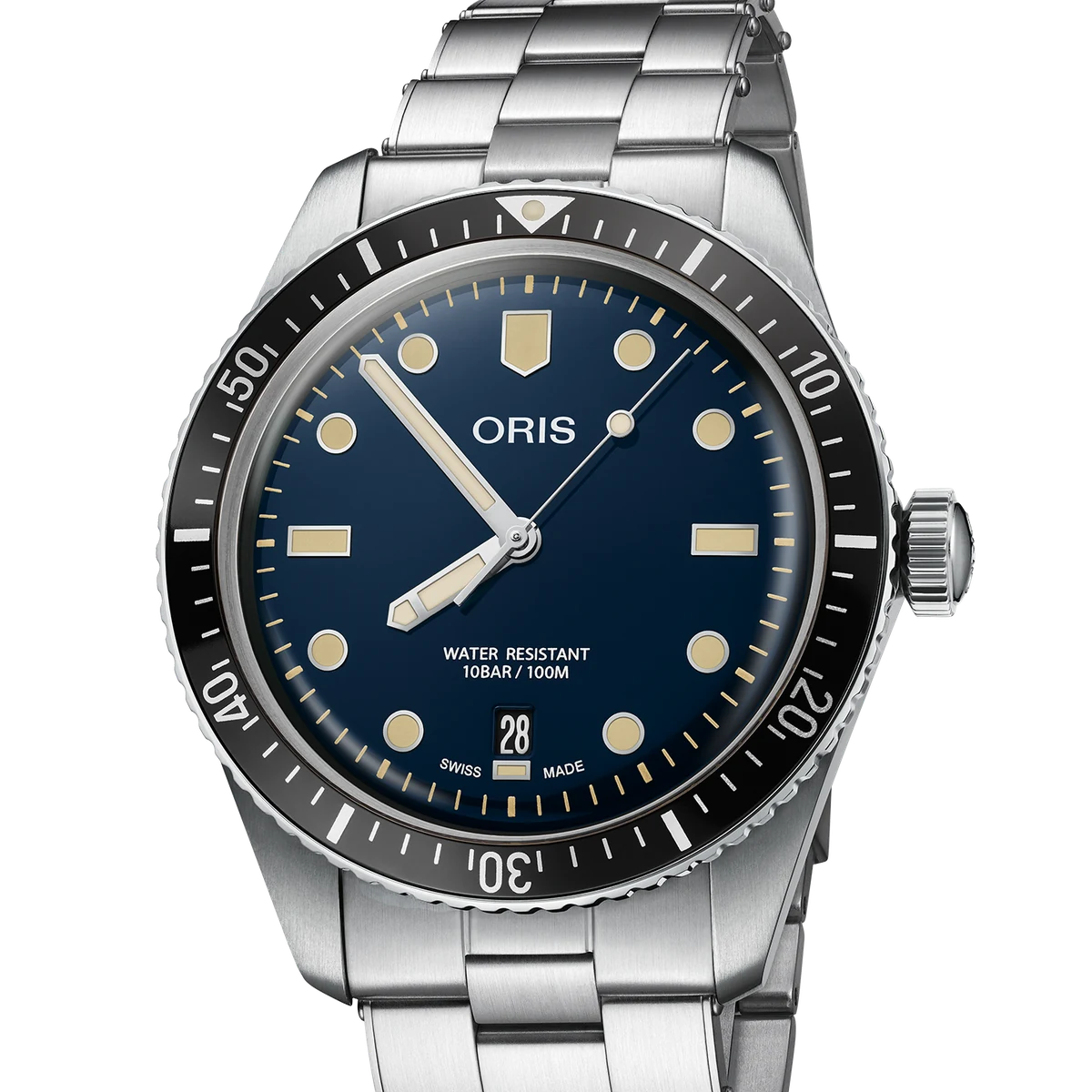 Oris Divers Sixty-Five Date 40mm, 40 mm, cadran bleu, multi piece steel bracelet