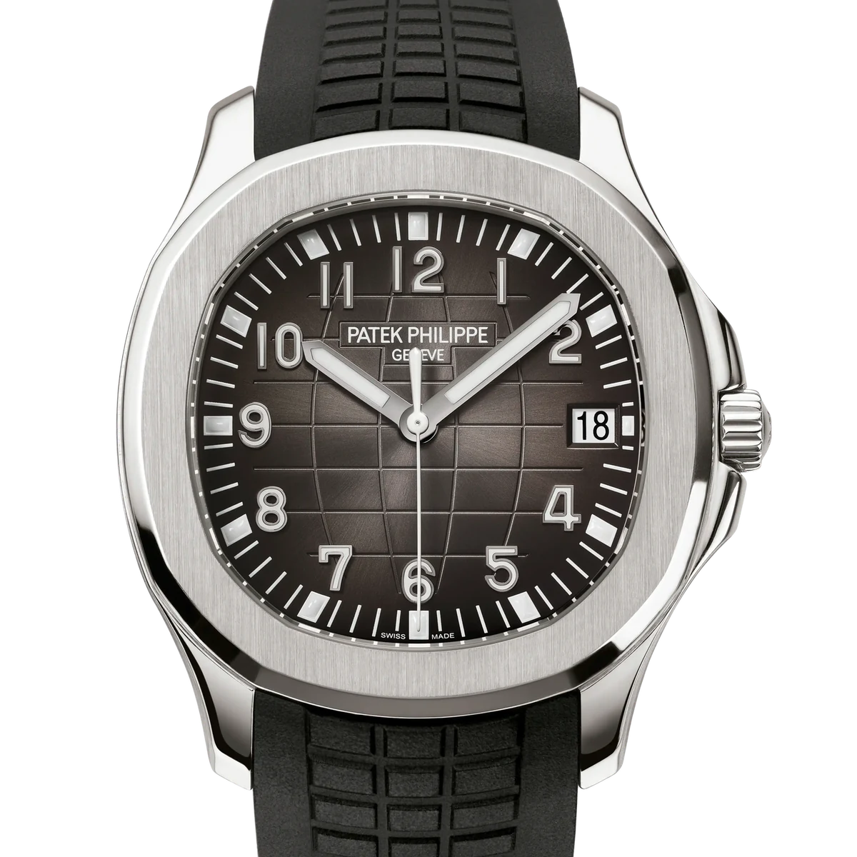 Patek Philippe Aquanaut, 40.8 mm, cadran gris, black composite tropical strap, steel fold over clasp