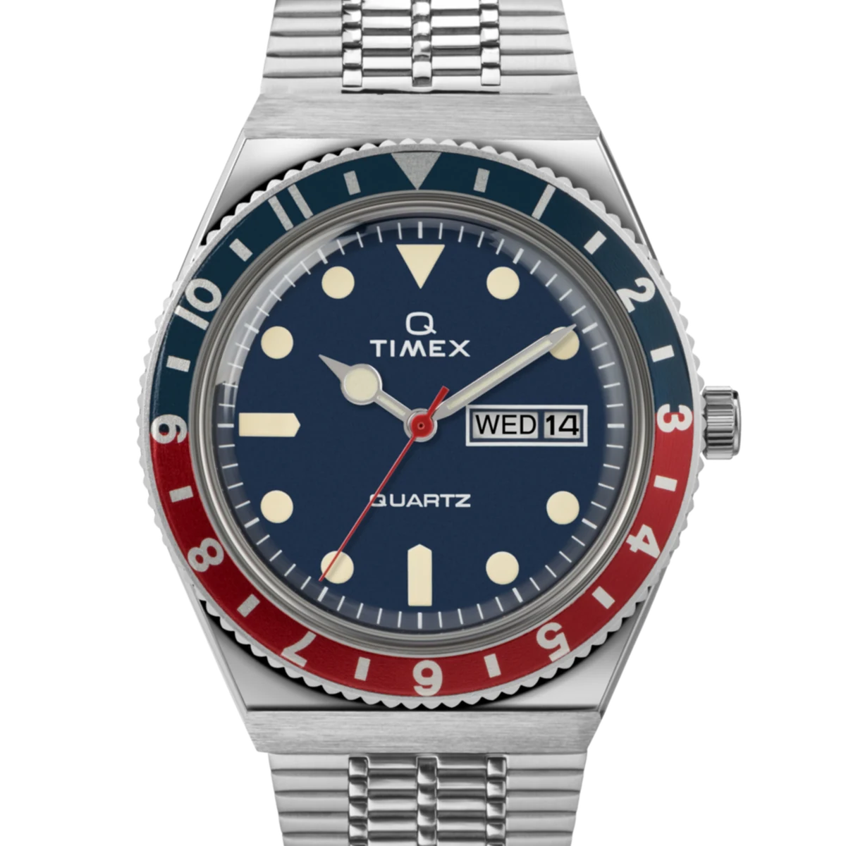 Timex Q Timex 1979 Reissue 38mm, 38 mm, cadran bleu, woven steel bracelet