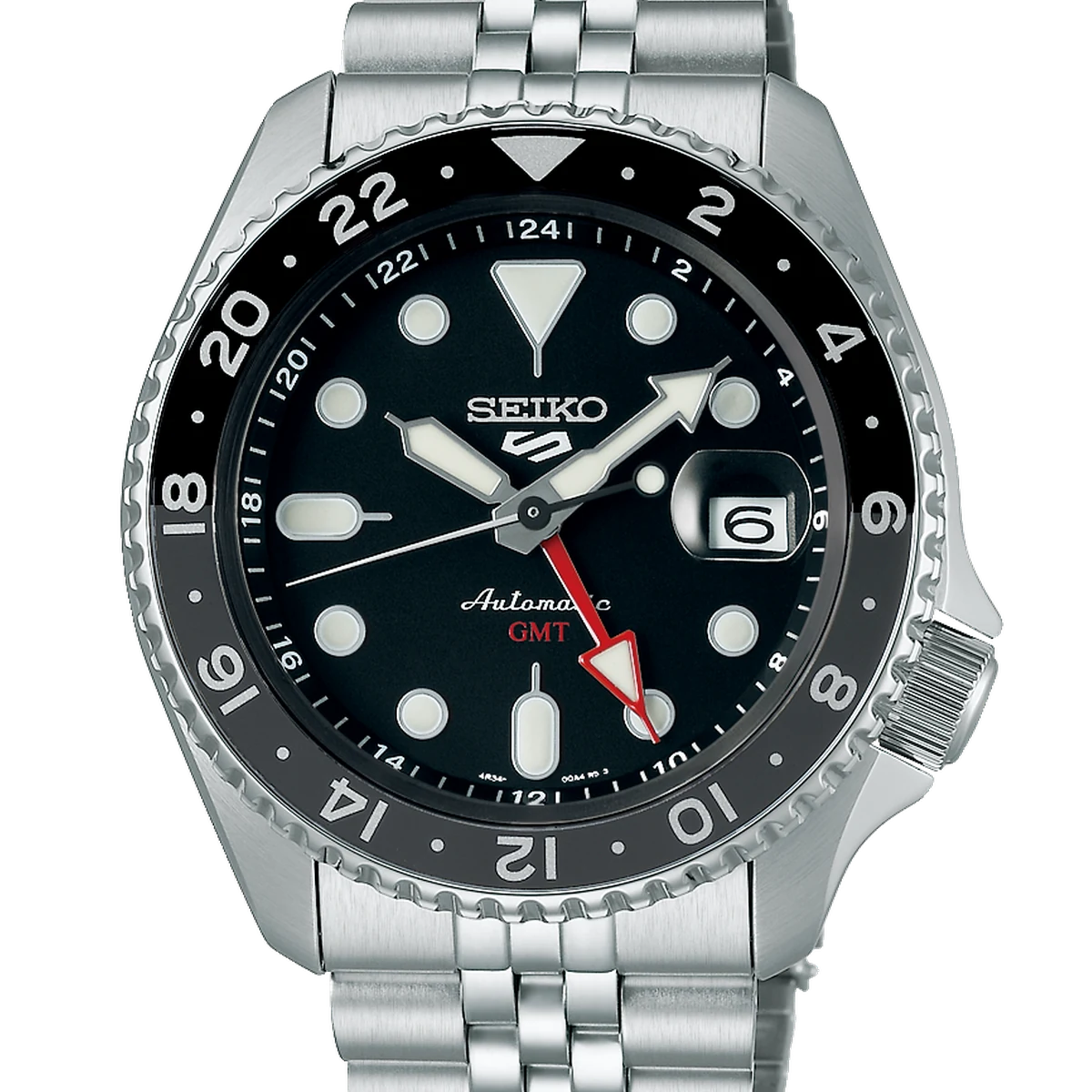 Seiko 5 Sports SKX Sports Style GMT, 42.5 mm, cadran noir, steel bracelet