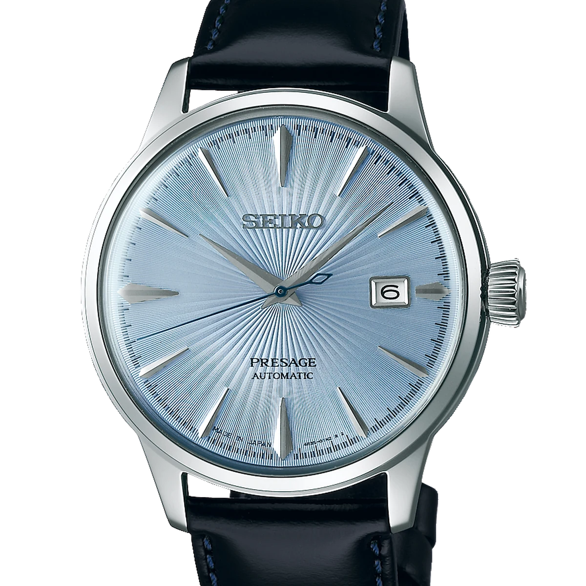 Seiko Presage Cocktail Time, 40.5 mm, cadran bleu, black leather with folding clasp