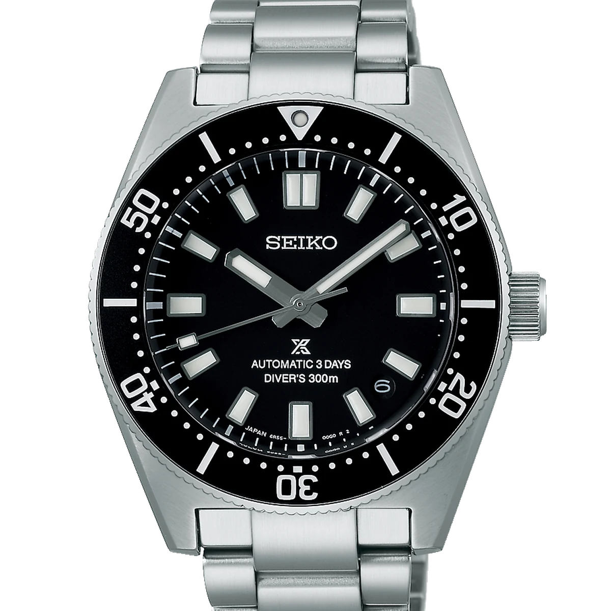Seiko Prospex 1965 Heritage Diver (62MAS modern reinterpretation), 40 mm, cadran noir, three link steel bracelet, folding clasp with push button release and diver extension