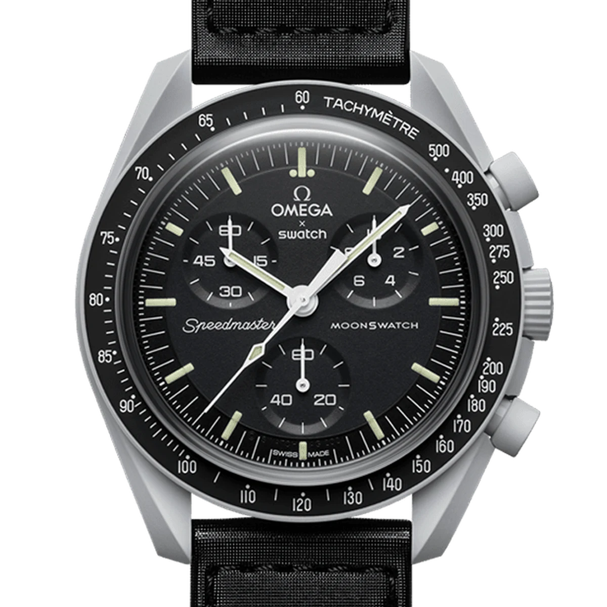 Swatch x Omega Bioceramic MoonSwatch Mission to the Moon, 42 mm, cadran noir, velcro