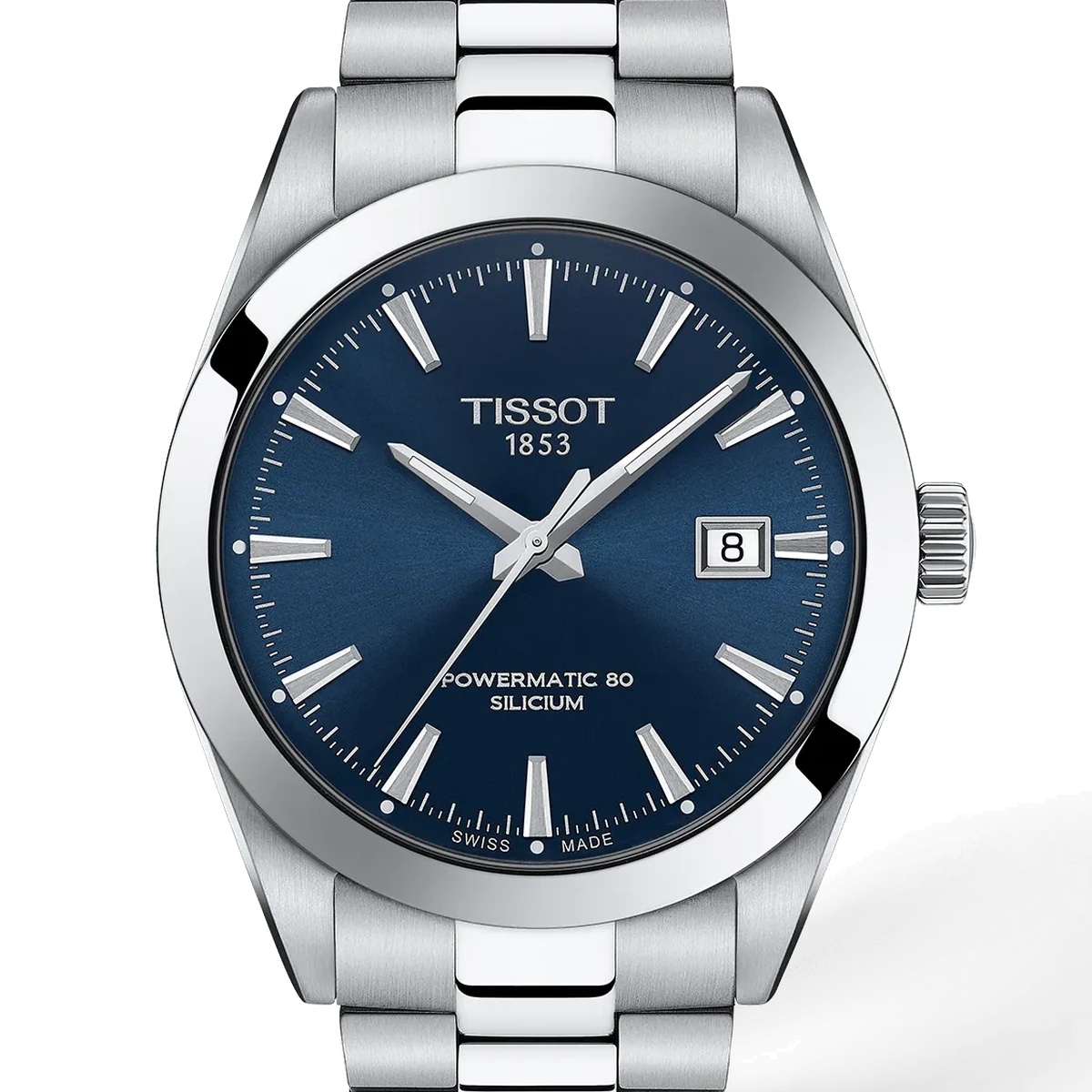 Tissot Gentleman Powermatic 80 Silicium, 40 mm, cadran bleu, steel bracelet, butterfly deployant clasp with pushers