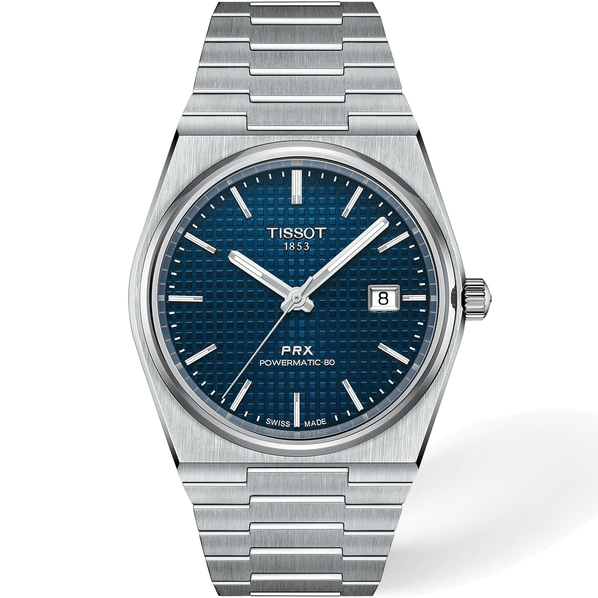 Tissot PRX Powermatic 80 40mm, 40 mm, cadran bleu, integrated steel bracelet, quick release, butterfly clasp