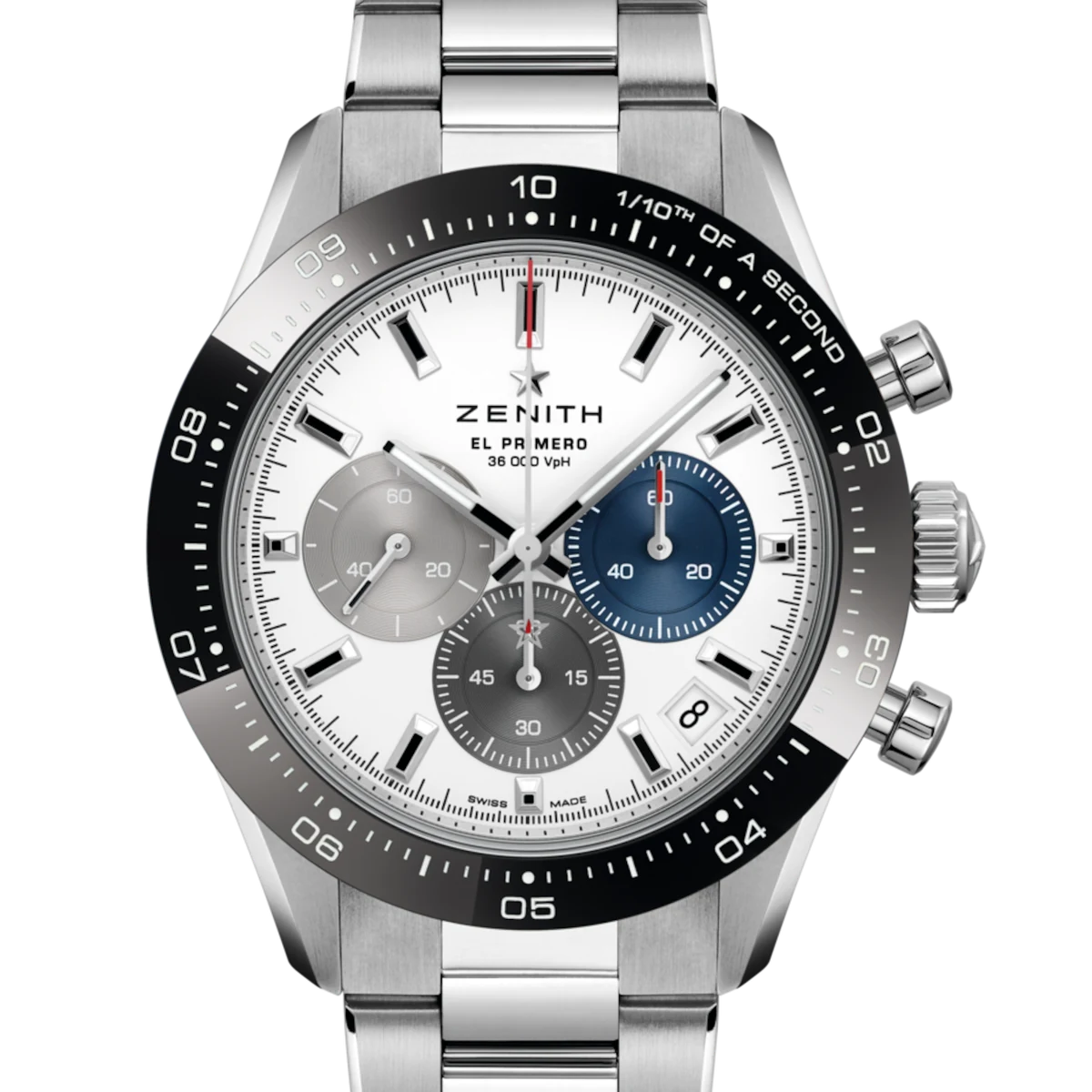 Zenith Chronomaster Sport, 41 mm, cadran blanc, three link steel bracelet, folding clasp